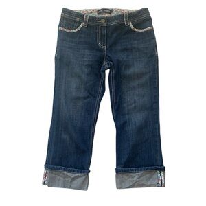Mini Boden Blue Denim Cuffed Capris with Floral Trim.